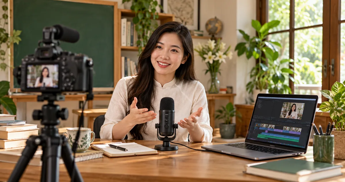 Quay video hướng dẫn gốc với máy ảnh, micro và phần mềm dựng video