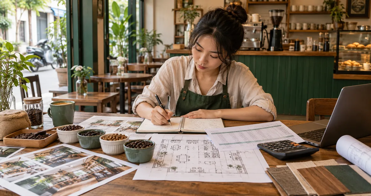 Lập kế hoạch kinh doanh quán cà phê với bản vẽ và bảng dự toán