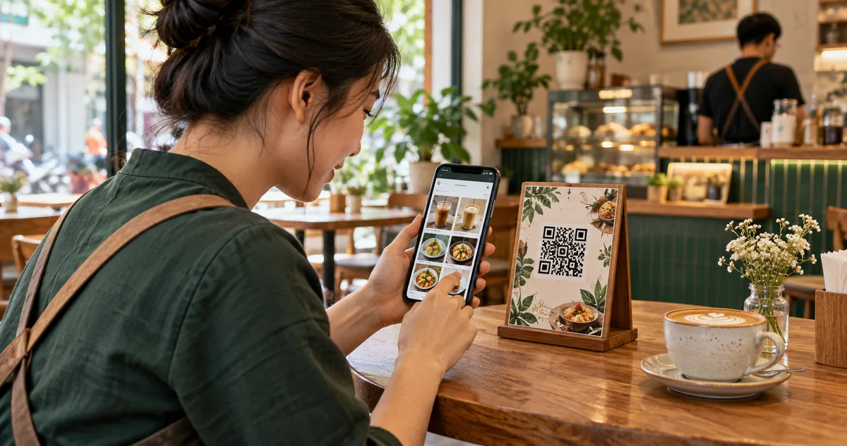 Thử menu điện tử trên điện thoại tại quán cà phê